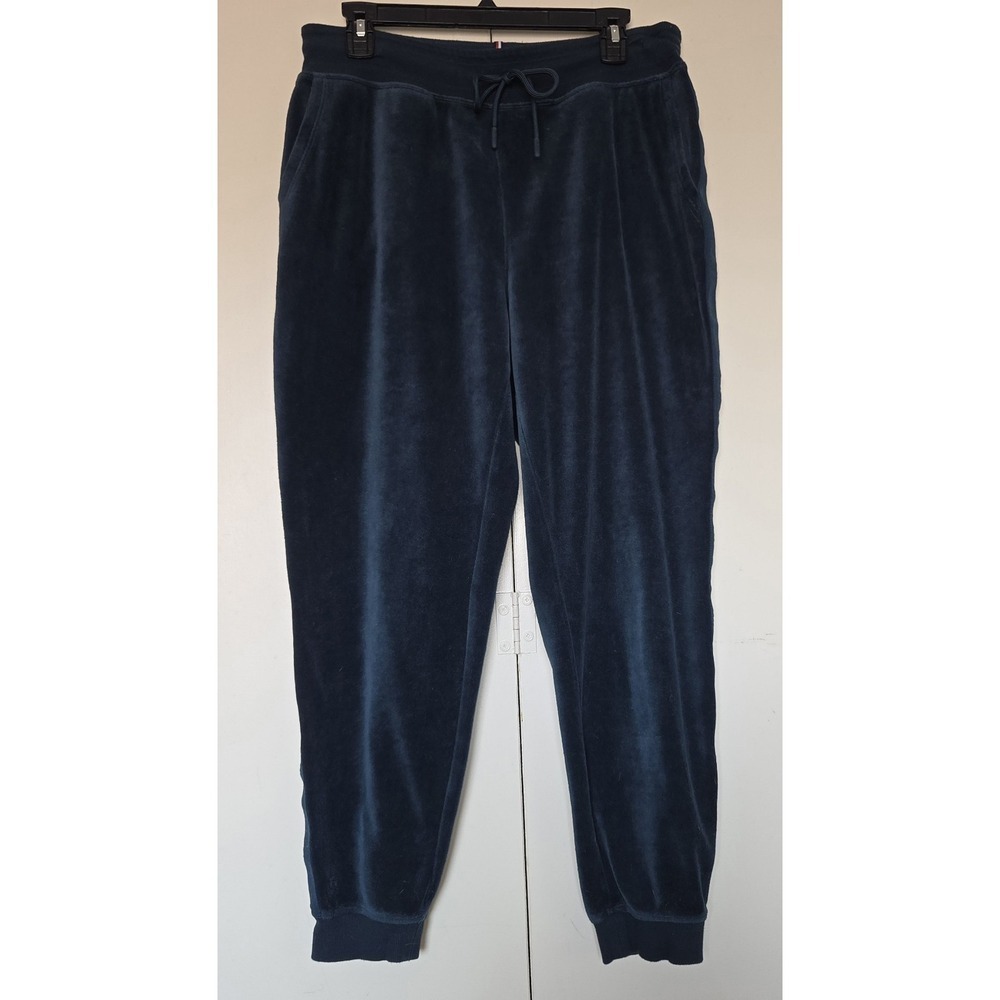 Tommy Hilfiger Womens Teal Velour Jogger Pants Sz L  Tie Waist/Cuffed Leg   EUC